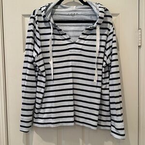 Navy and white stripped LOFT sweatshirt with hood